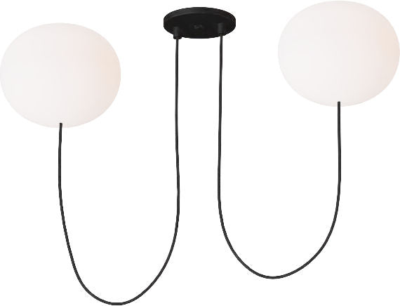 Helium Medium 2 Light Chandelier Opal Etched Matte Black 2700K 90 CRI