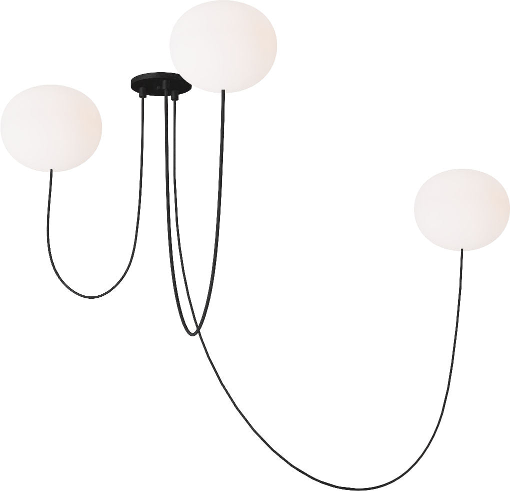 Helium Medium 3 Light Chandelier Opal Etched Matte Black 2700K 90 CRI