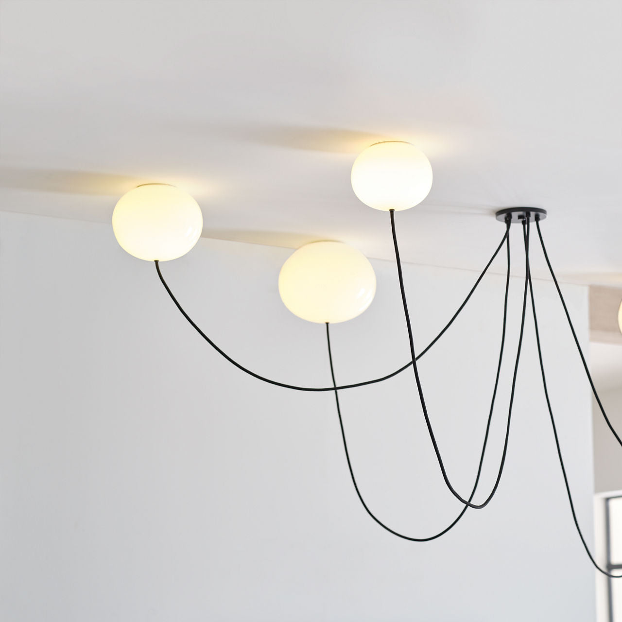Helium Medium 5 Light Chandelier Opal Etched Matte Black 2700K 90 CRI