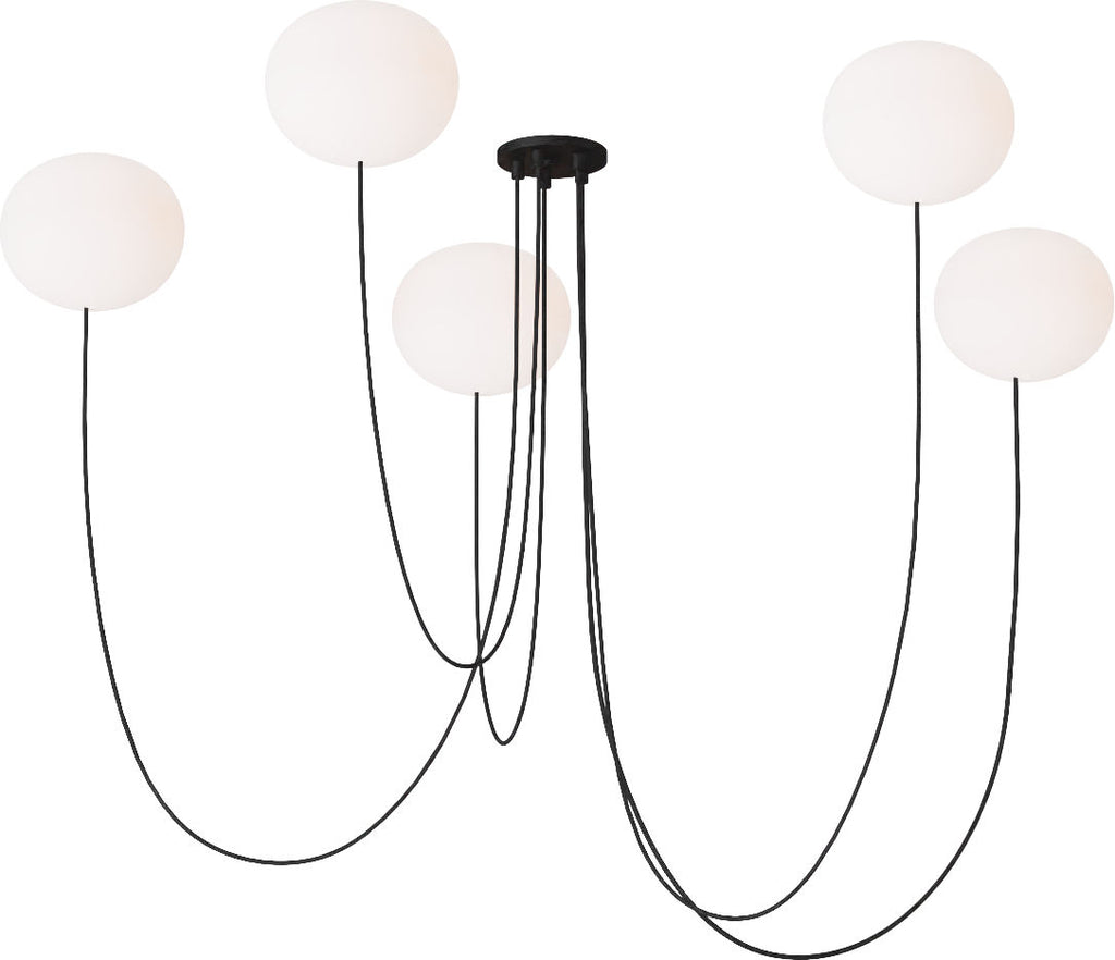 Helium Medium 5 Light Chandelier Opal Etched Matte Black 2700K 90 CRI