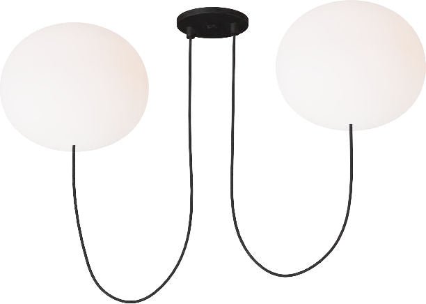 Helium Large 2 Light Chandelier Opal Etched Matte Black 2700K 90 CRI