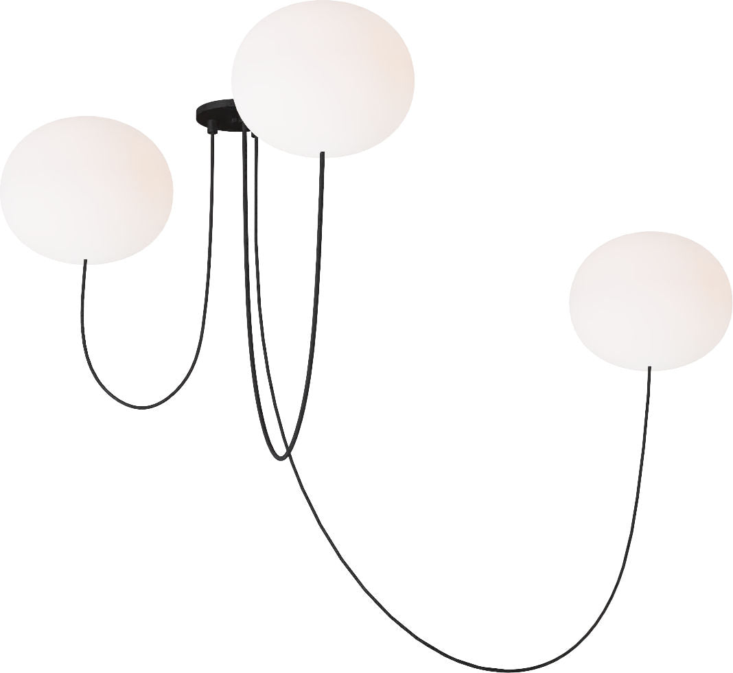 Helium Large 3 Light Chandelier Opal Etched Matte Black 2700K 90 CRI