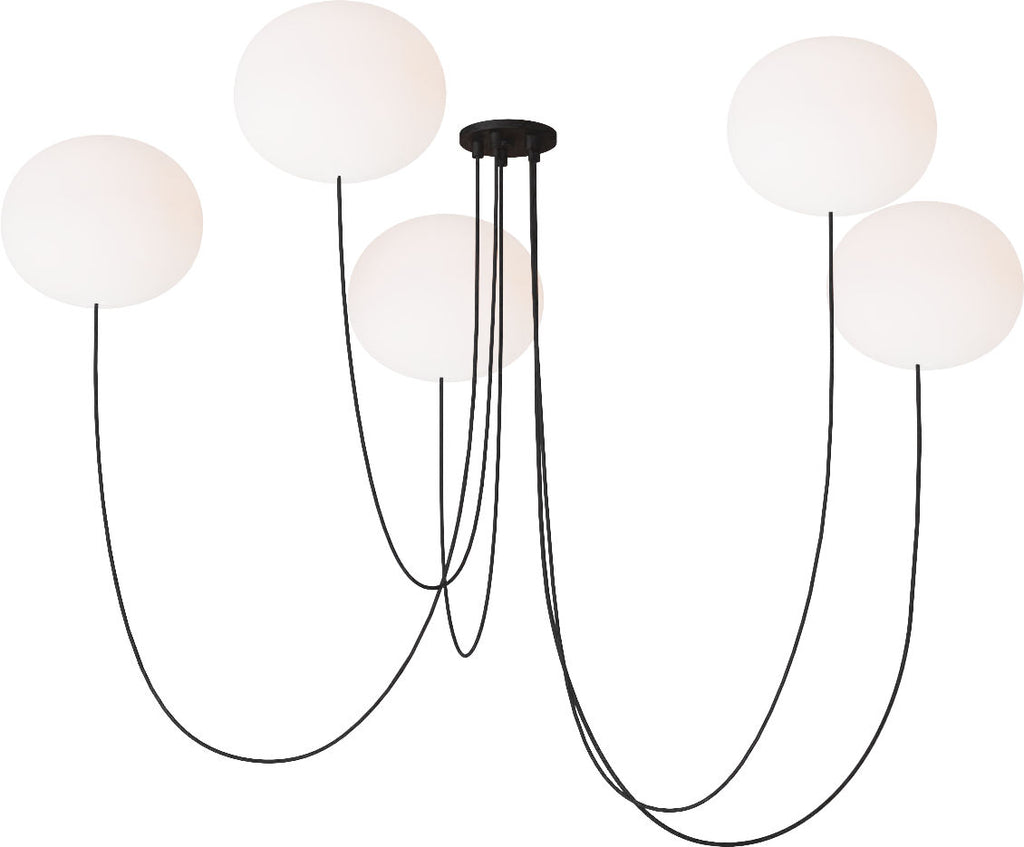 Helium Large 5 Light Chandelier Opal Etched Matte Black 2700K 90 CRI