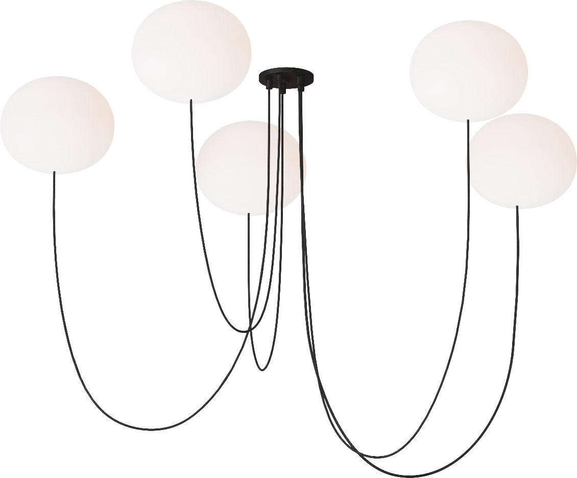 Helium Large 5 Light Chandelier Opal Etched Matte Black 2700K 90 CRI