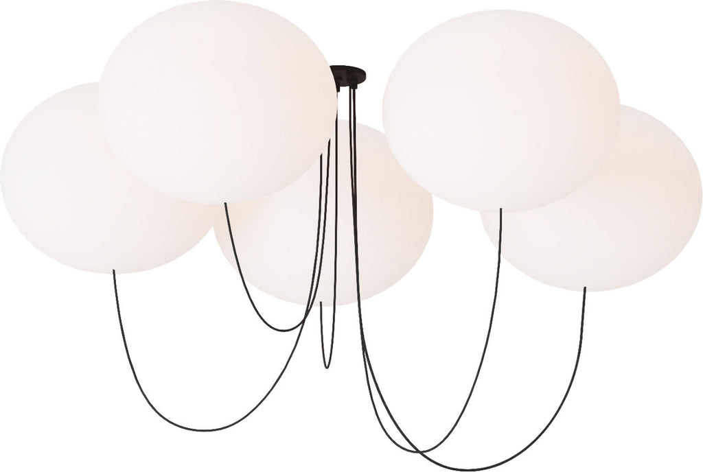 Helium X-Large 5 Light Chandelier Opal Etched Matte Black 2700K 90 CRI