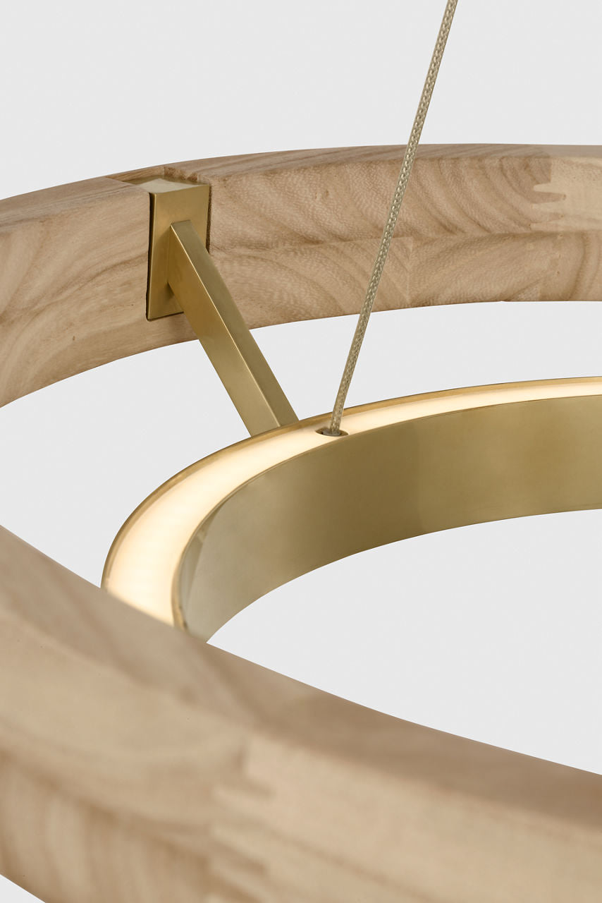 Grace 24 Chandelier hand rubbed antique brass/natural oak 3000K 90 CRI integrated led 90 cri 3000k 120v