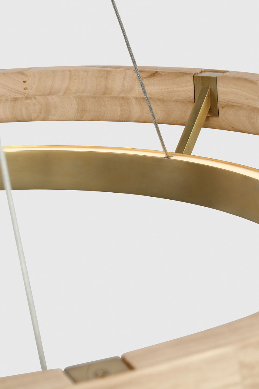 Grace 30 Chandelier 30" Diameter Hand Rubbed Antique Brass/natural oak LED 90 CRI 3000K 120V