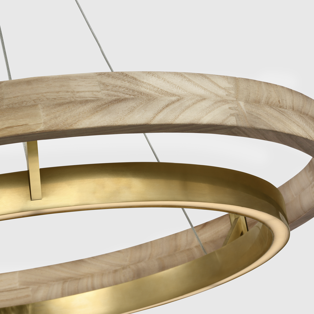 Grace 30 Chandelier 30" Diameter Hand Rubbed Antique Brass/natural oak LED 90 CRI 3000K 120V