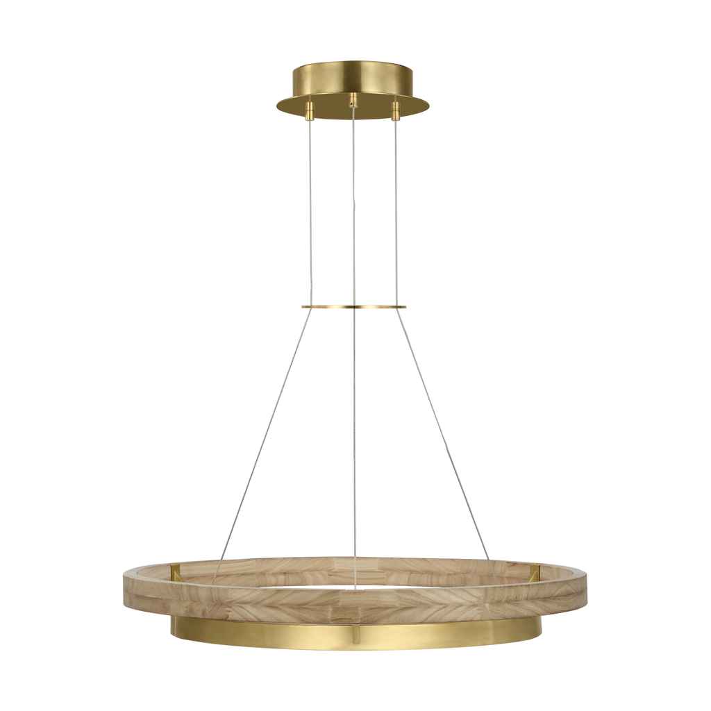 Grace 30 Chandelier 30" Diameter Hand Rubbed Antique Brass/natural oak LED 90 CRI 3000K 120V