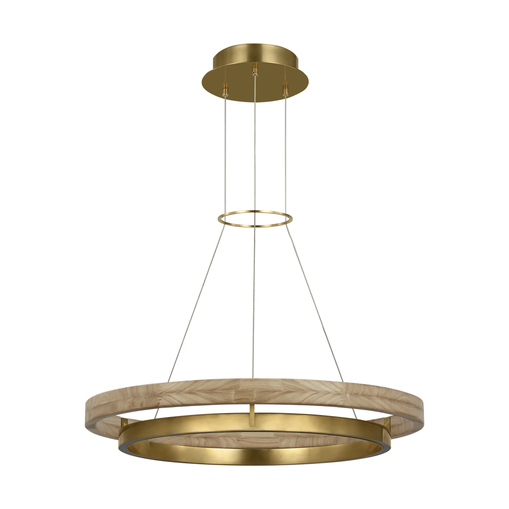 Grace 30 Chandelier 30" Diameter Hand Rubbed Antique Brass/natural oak LED 90 CRI 3000K 120V