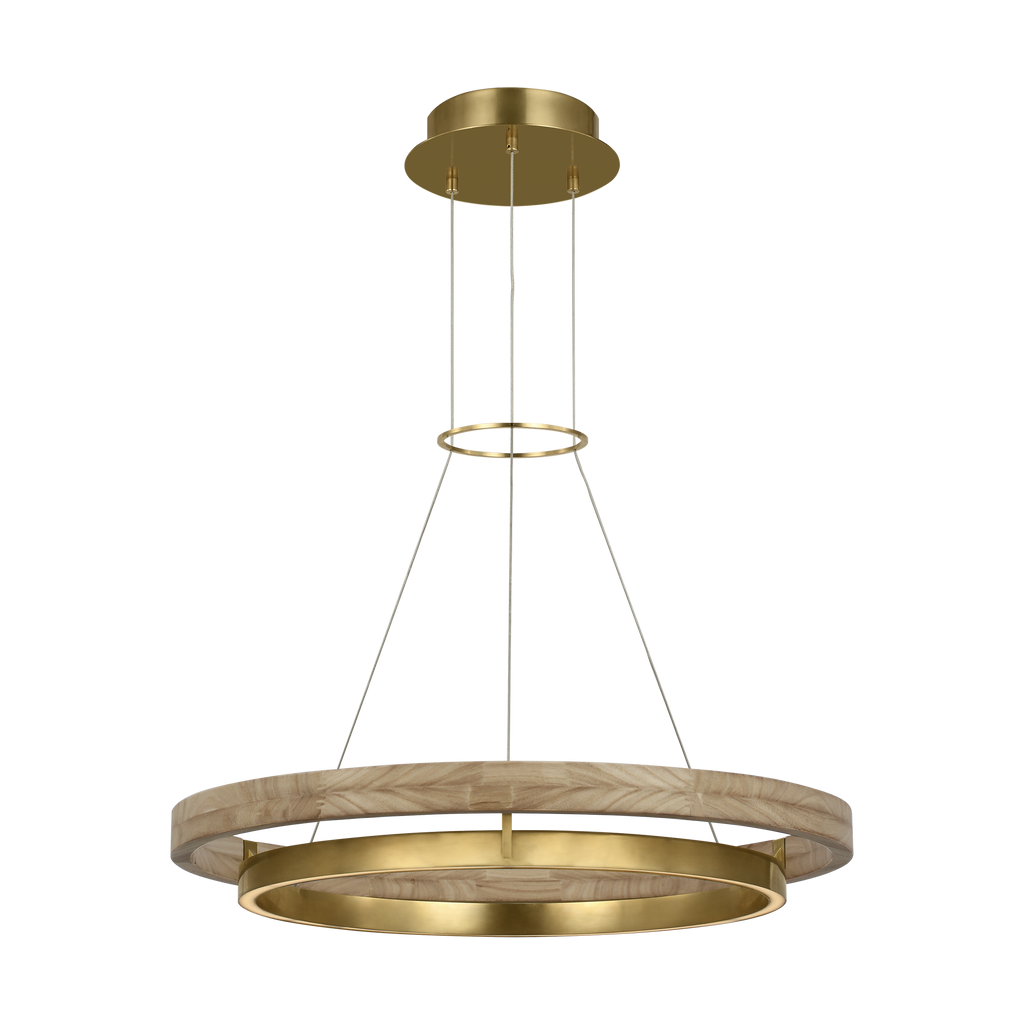 Grace 30 Chandelier 30" Diameter Hand Rubbed Antique Brass/natural oak LED 90 CRI 3000K 120V