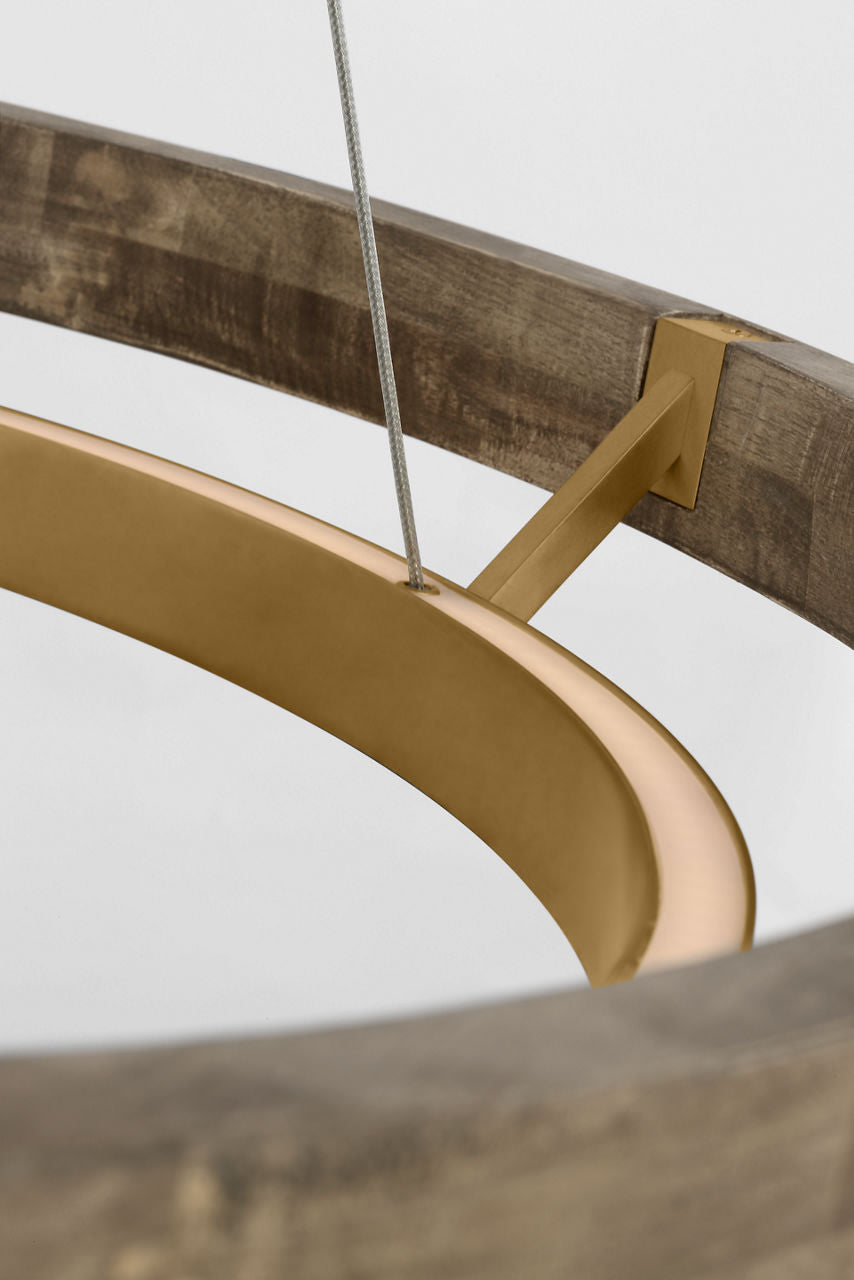 Grace 30 Chandelier 30" Diameter Natural Brass/ weathered oak 3000K 90 CRI integrated led 90 cri 3000k 120v