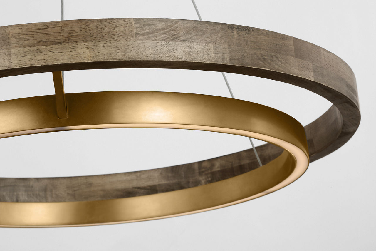 Grace 30 Chandelier 30" Diameter Natural Brass/ weathered oak 3000K 90 CRI integrated led 90 cri 3000k 120v