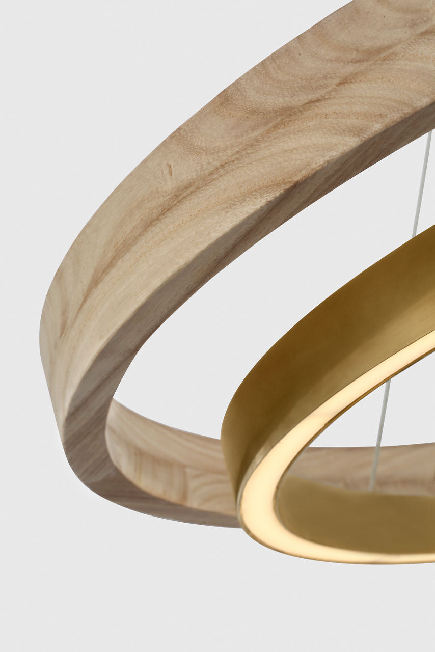 Grace 36 Chandelier hand rubbed antique brass/natural oak 3000K 90 CRI integrated led 90 cri 3000k 120v
