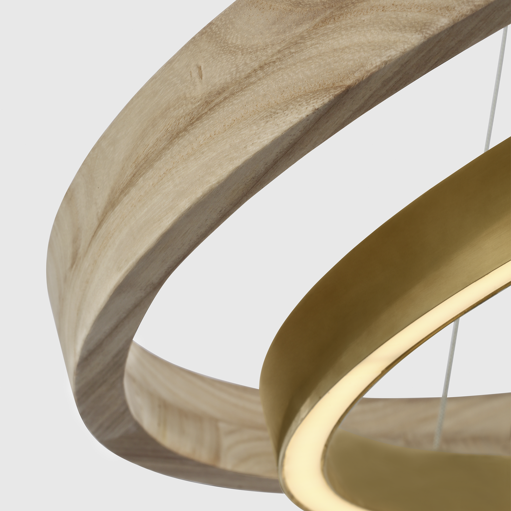Grace 36 Chandelier hand rubbed antique brass/natural oak 3000K 90 CRI integrated led 90 cri 3000k 120v