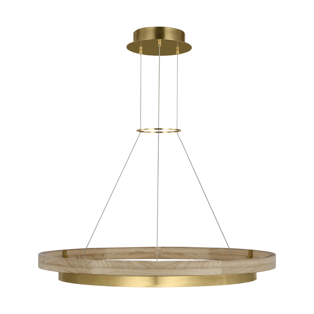 Grace 36 Chandelier hand rubbed antique brass/natural oak 3000K 90 CRI integrated led 90 cri 3000k 120v