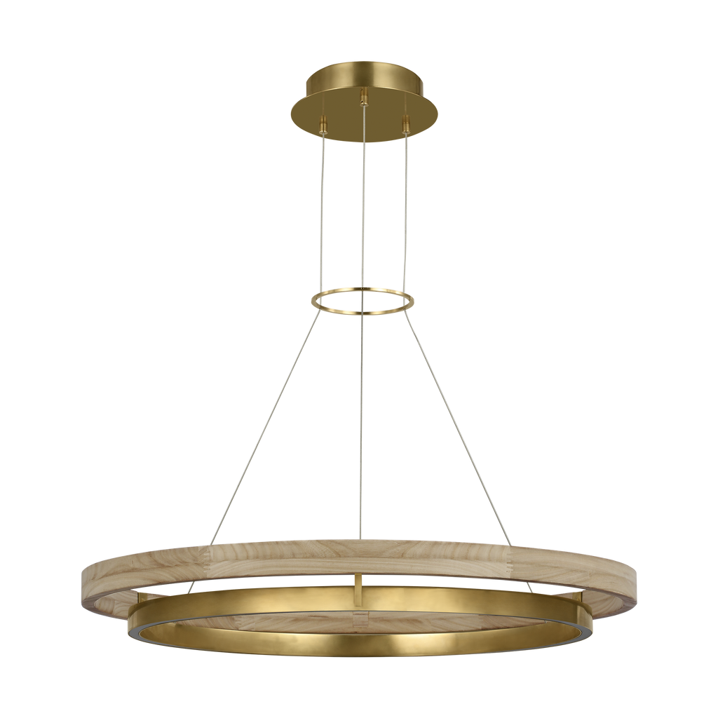 Grace 36 Chandelier hand rubbed antique brass/natural oak 3000K 90 CRI integrated led 90 cri 3000k 120v