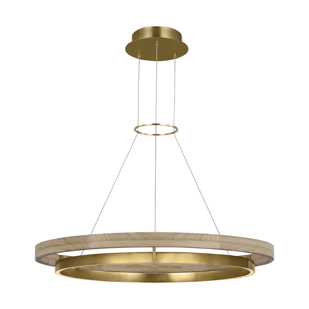 Grace 36 Chandelier hand rubbed antique brass/natural oak 3000K 90 CRI integrated led 90 cri 3000k 120v
