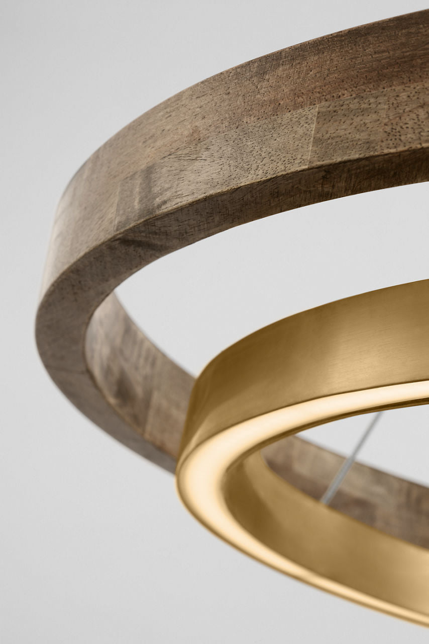 Grace 36 Chandelier Natural Brass/ weathered oak 3000K 90 CRI integrated led 90 cri 3000k 120v