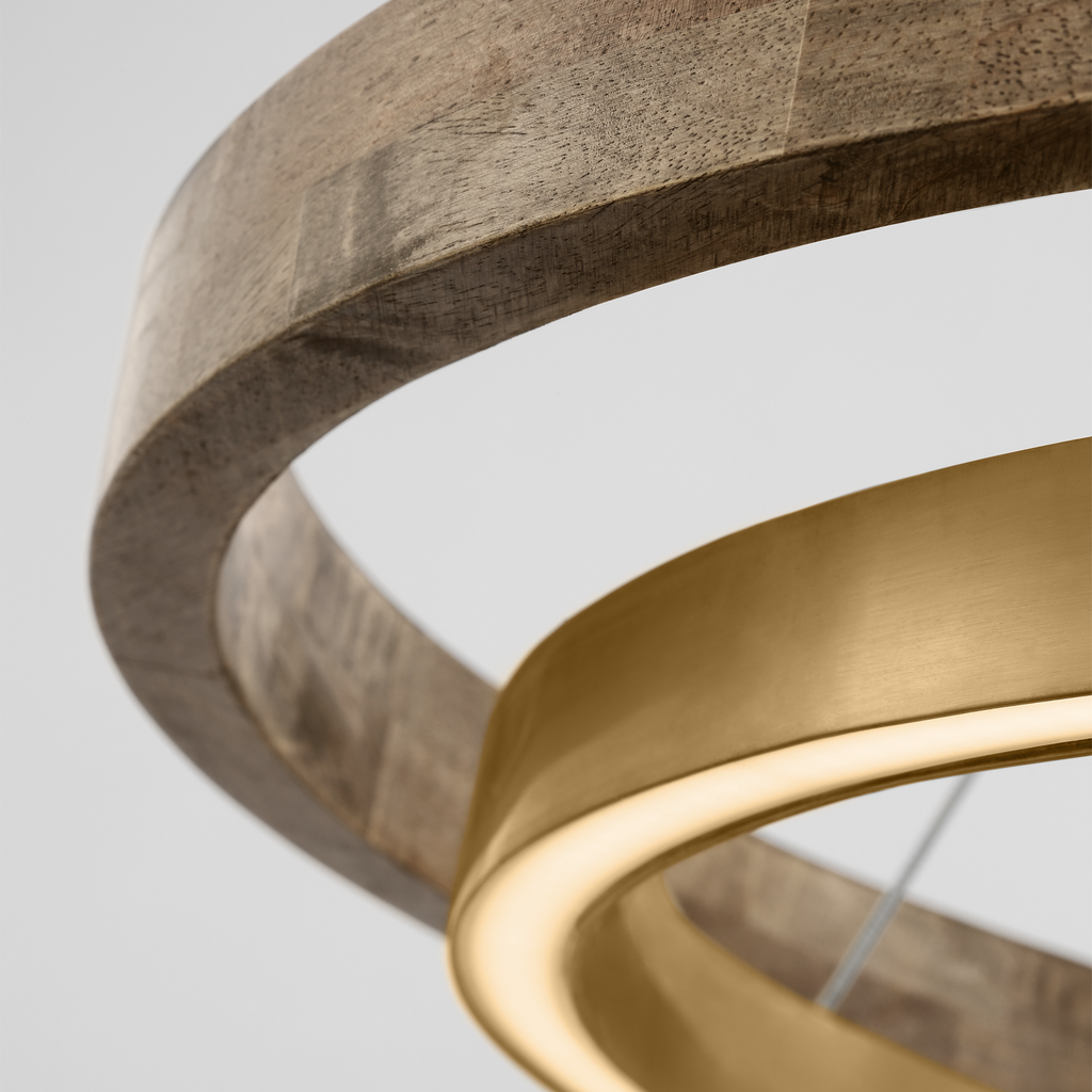 Grace 36 Chandelier Natural Brass/ weathered oak 3000K 90 CRI integrated led 90 cri 3000k 120v
