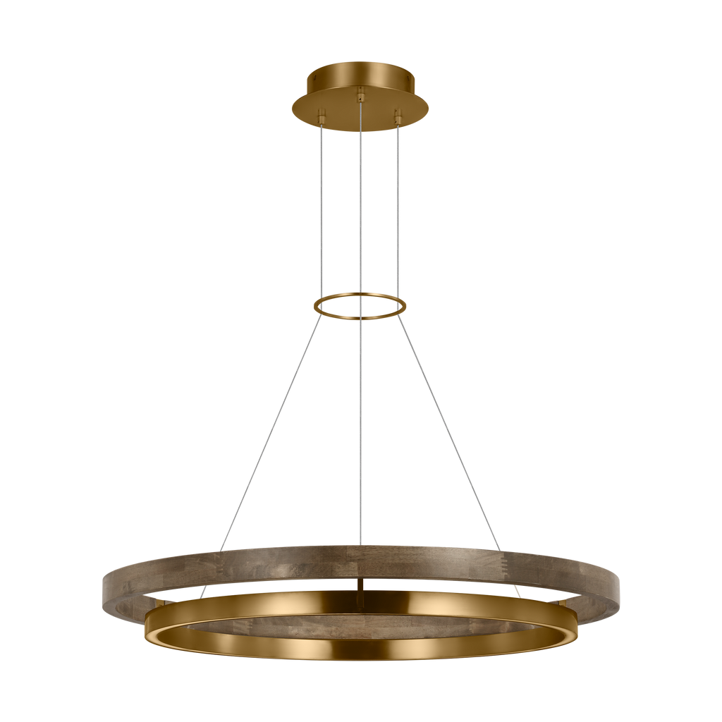 Grace 36 Chandelier Natural Brass/ weathered oak 3000K 90 CRI integrated led 90 cri 3000k 120v