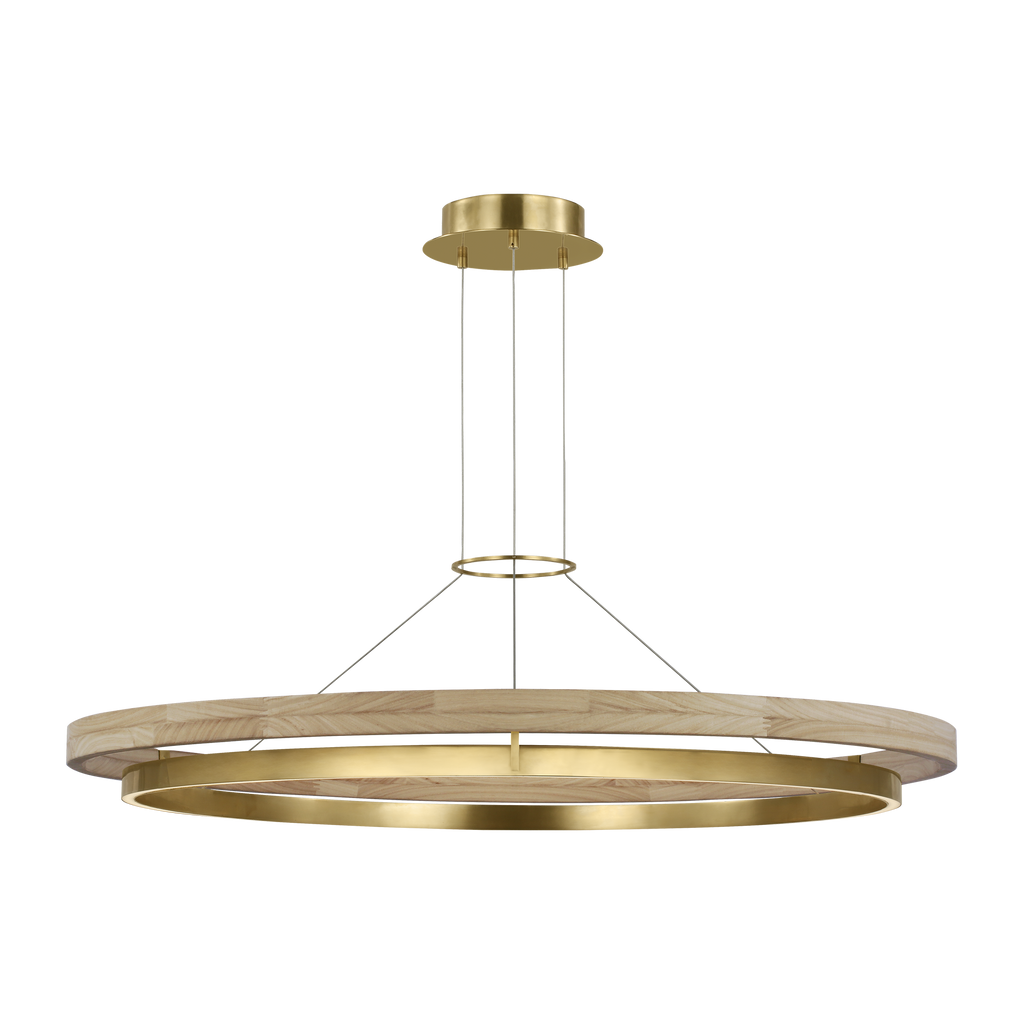 Grace 48 Chandelier hand rubbed antique brass/natural oak 3000K 90 CRI integrated led 90 cri 3000k 120v