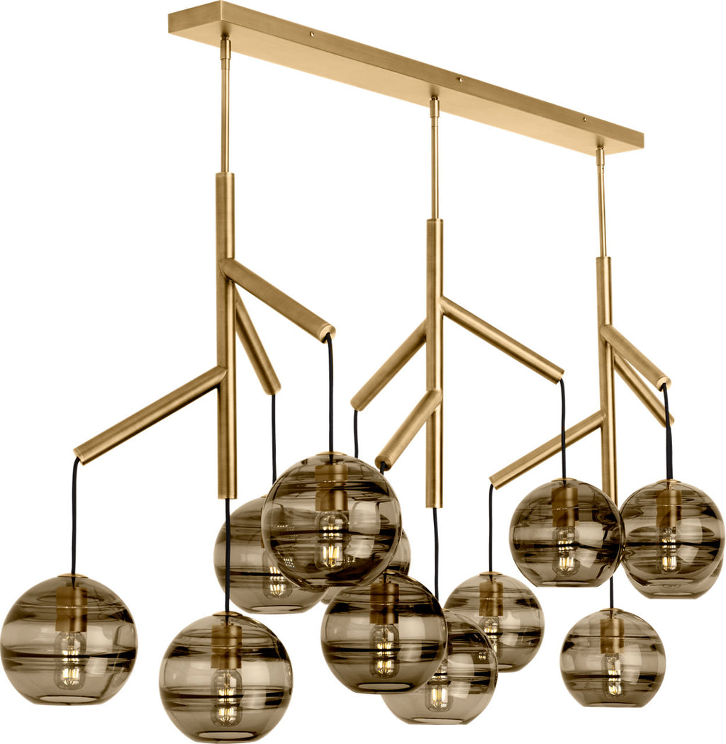 Sedona Triple Chandelier Triple Transparent Smoke Aged Brass T14 LED 2700K 90 CRI 120V