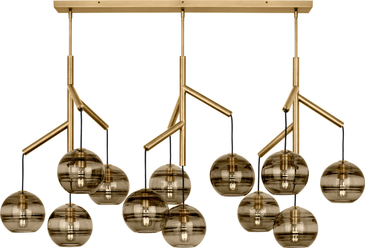 Sedona Triple Chandelier Triple Transparent Smoke Aged Brass T14 LED 2700K 90 CRI 120V