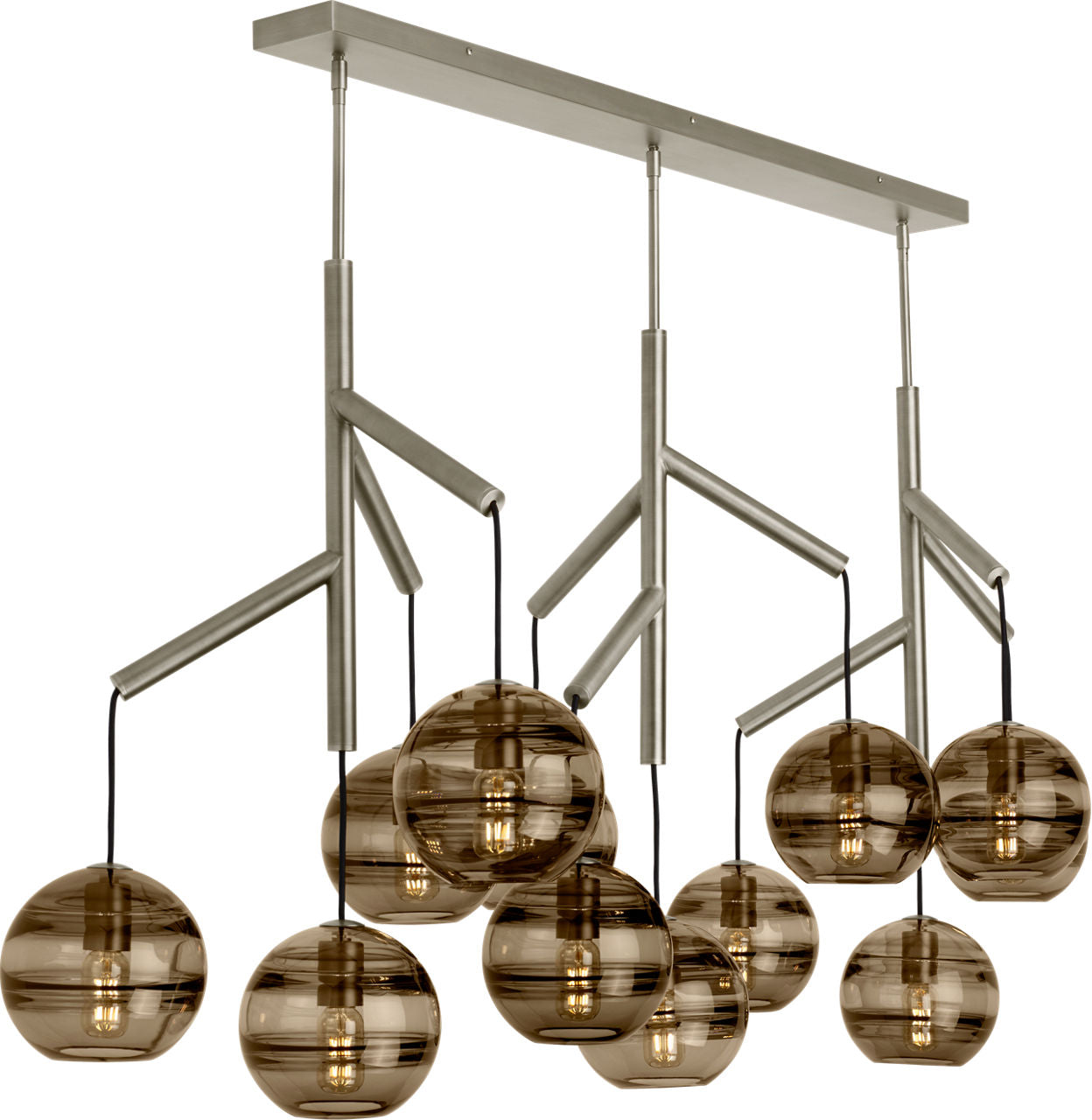 Sedona Triple Chandelier | Transparent Smoke Satin Nickel Bulb Not Included