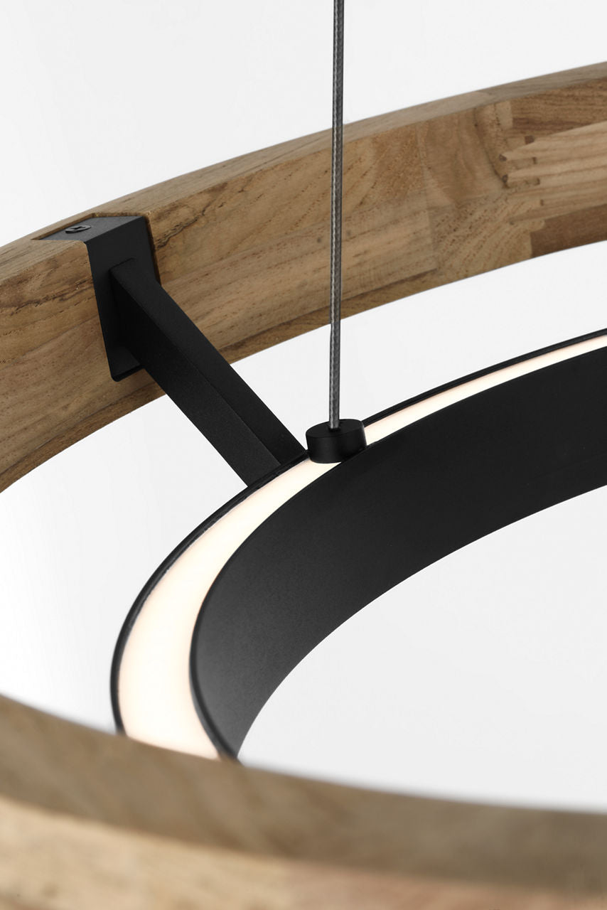 Grace 24 Outdoor Chandelier textured Black and teak wood 3000K 90 CRI