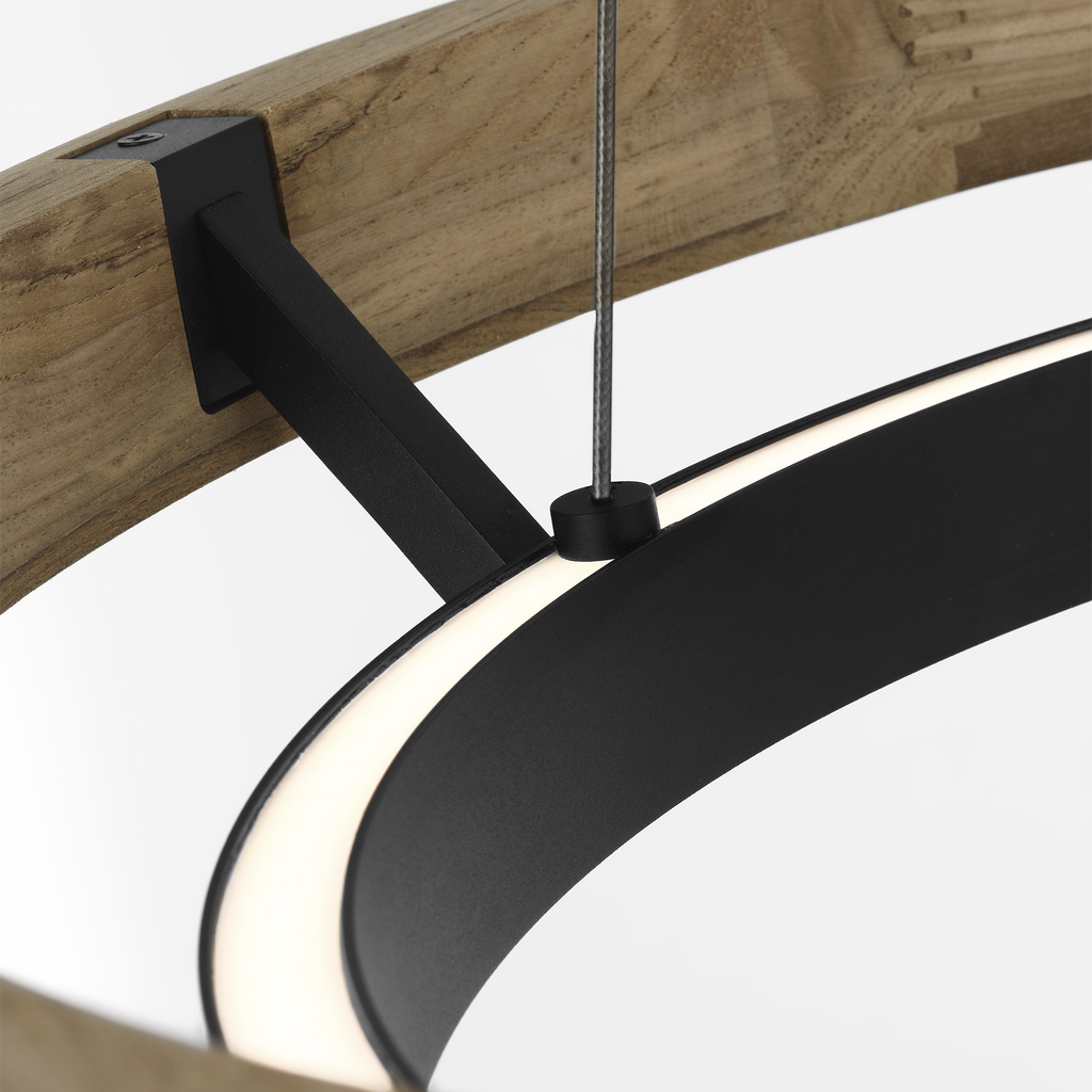 Grace 24 Outdoor Chandelier textured Black and teak wood 3000K 90 CRI