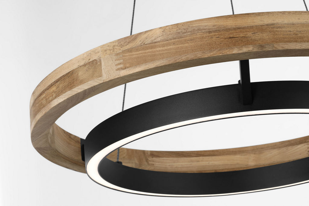 Grace 24 Outdoor Chandelier textured Black and teak wood 3000K 90 CRI