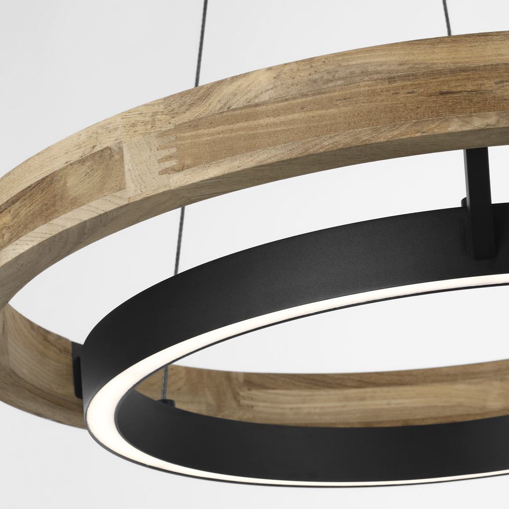 Grace 24 Outdoor Chandelier textured Black and teak wood 3000K 90 CRI