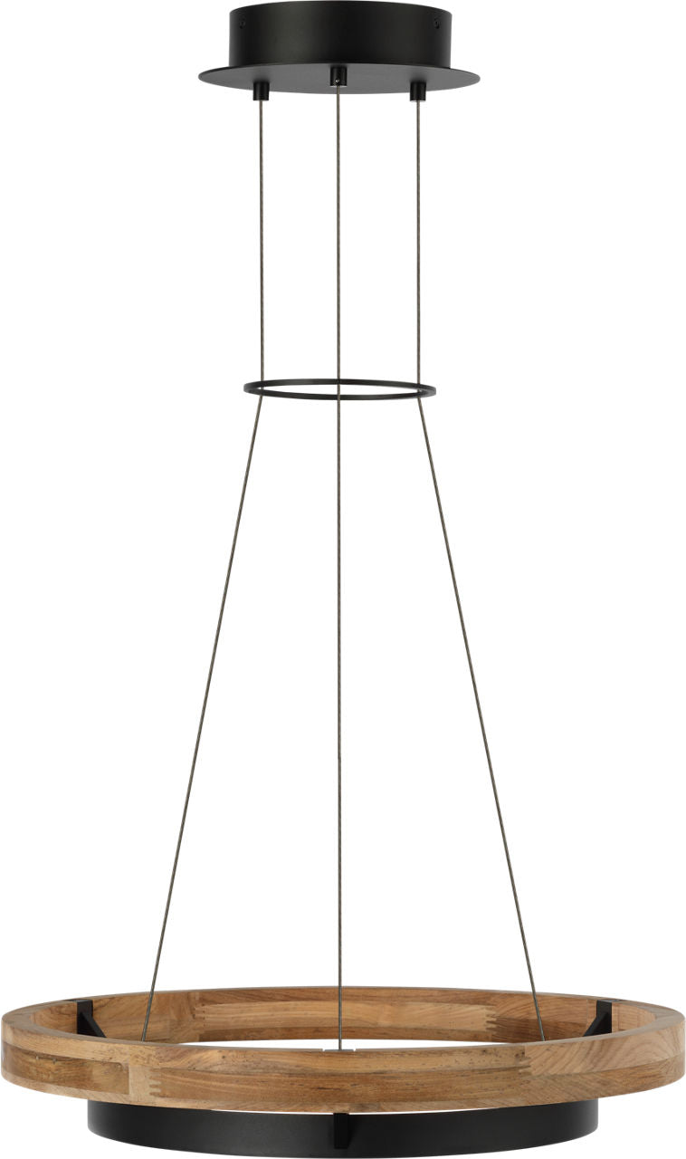 Grace 24 Outdoor Chandelier textured Black and teak wood 3000K 90 CRI