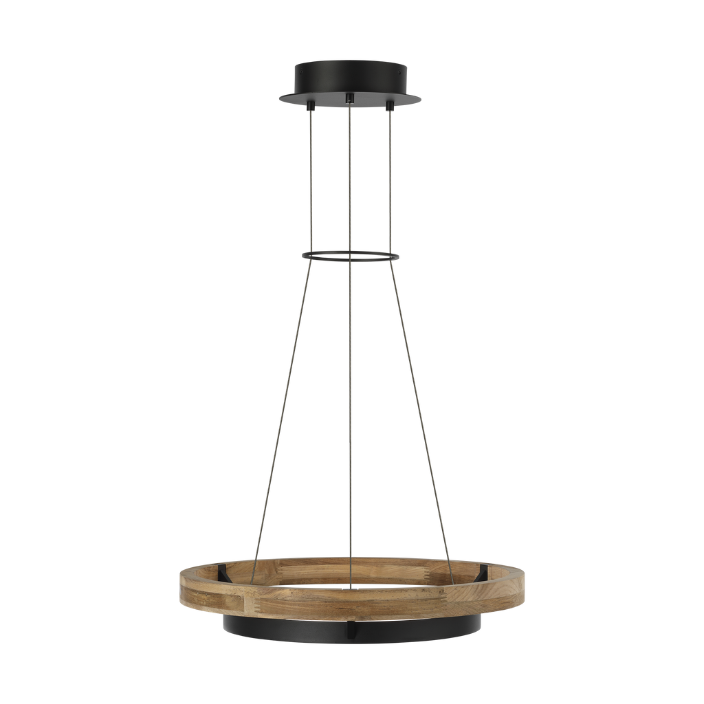 Grace 24 Outdoor Chandelier textured Black and teak wood 3000K 90 CRI