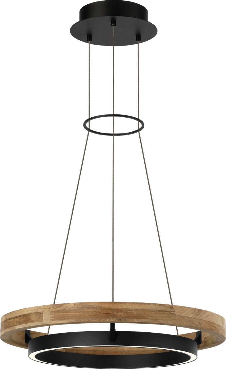 Grace 24 Outdoor Chandelier textured Black and teak wood 3000K 90 CRI
