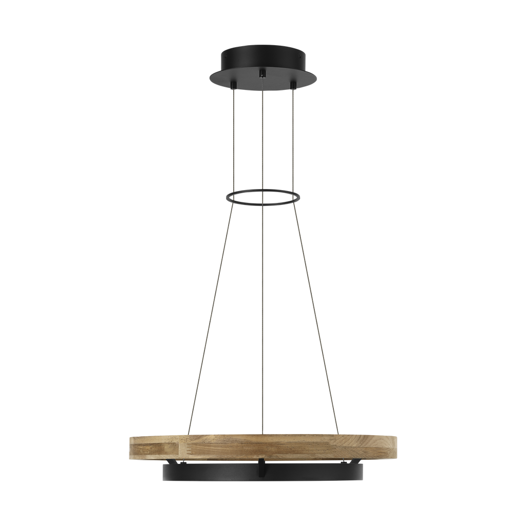 Grace 24 Outdoor Chandelier textured Black and teak wood 3000K 90 CRI