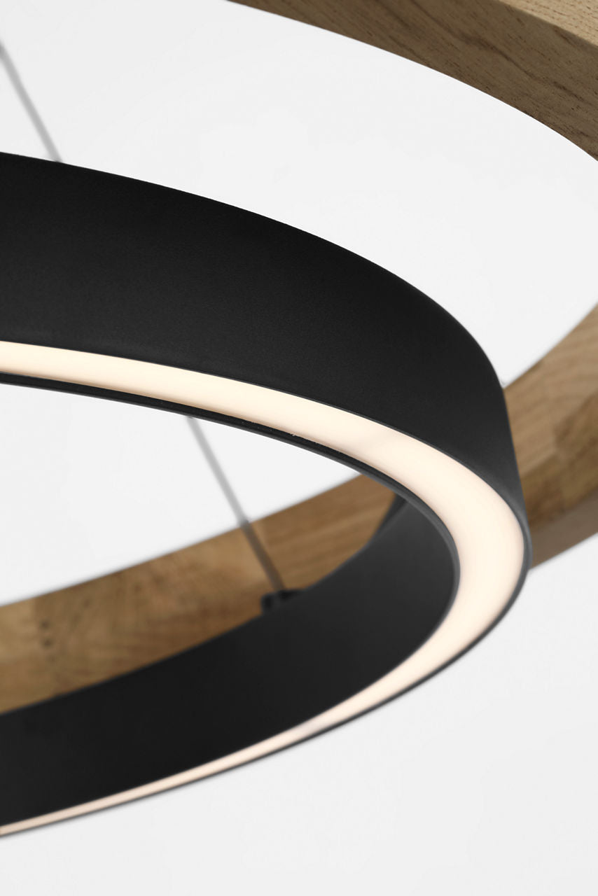 Grace 30 Outdoor Chandelier textured Black and teak wood 3000K 90 CRI