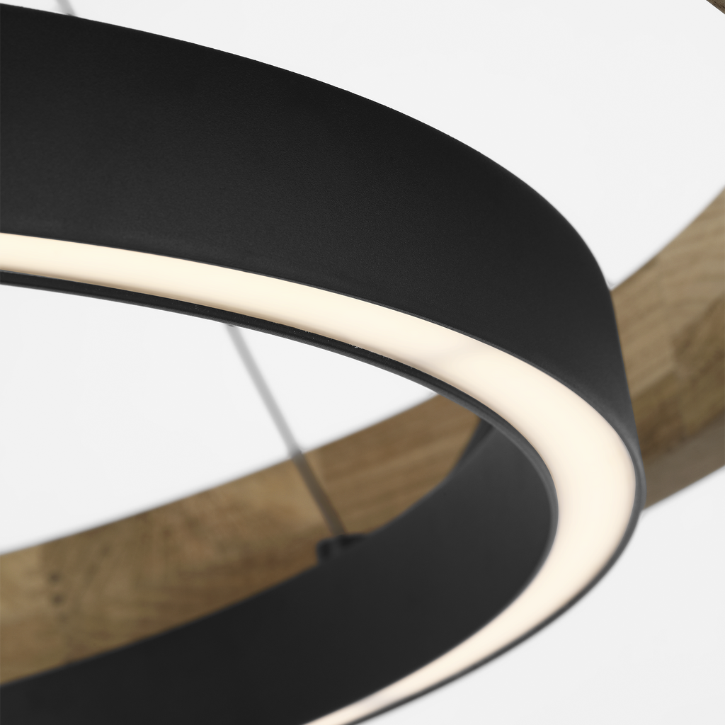 Grace 30 Outdoor Chandelier textured Black and teak wood 3000K 90 CRI