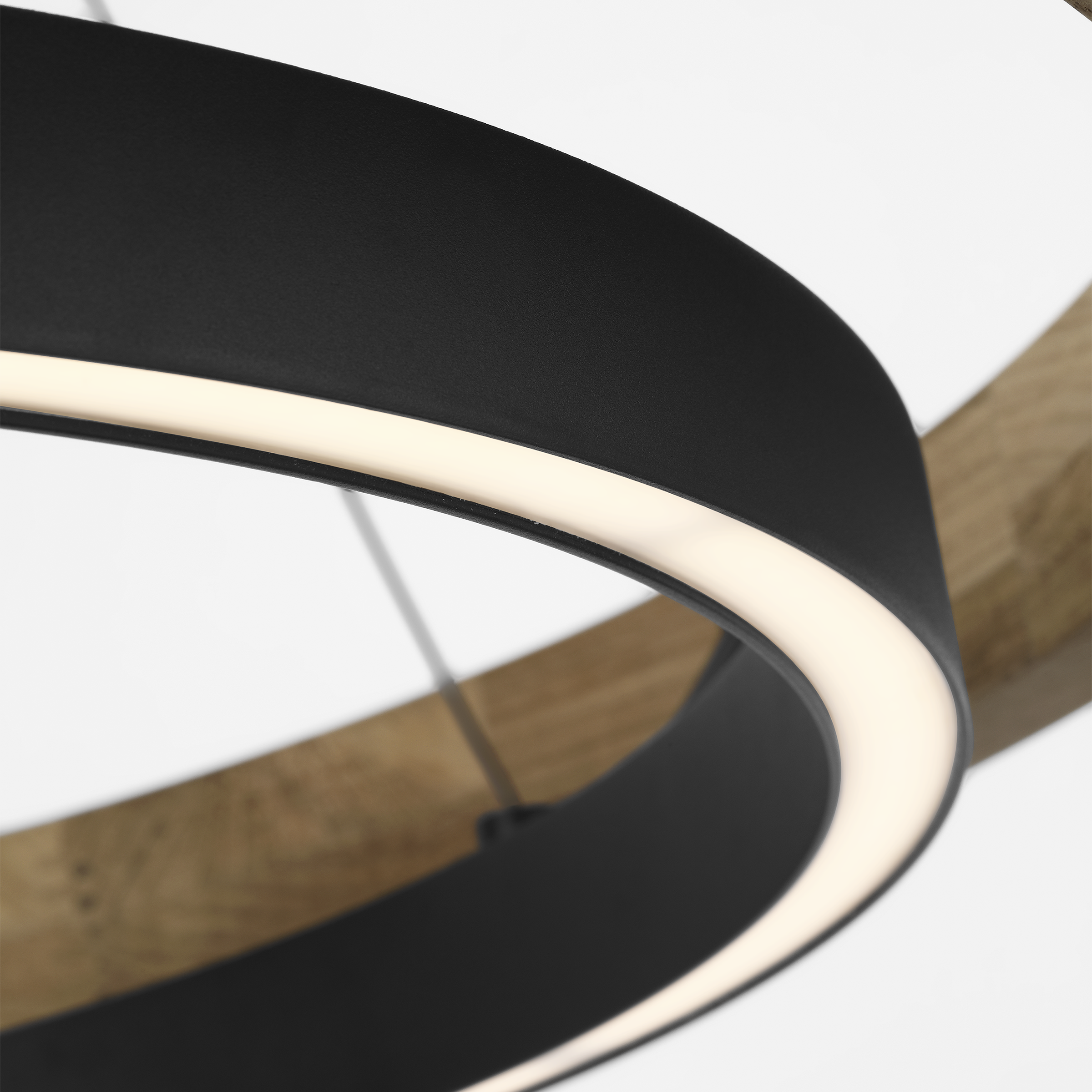Grace 30 Outdoor Chandelier textured Black and teak wood 3000K 90 CRI