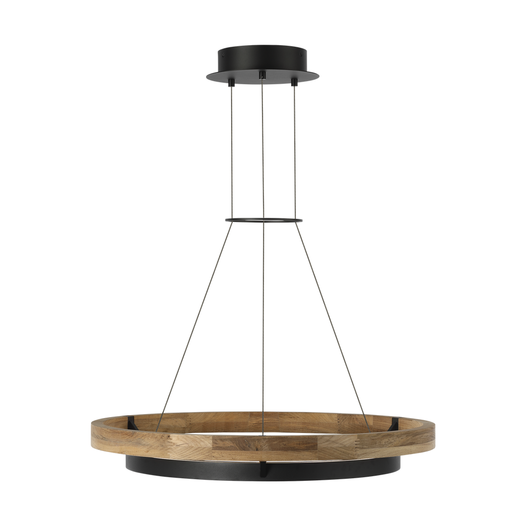 Grace 30 Outdoor Chandelier textured Black and teak wood 3000K 90 CRI