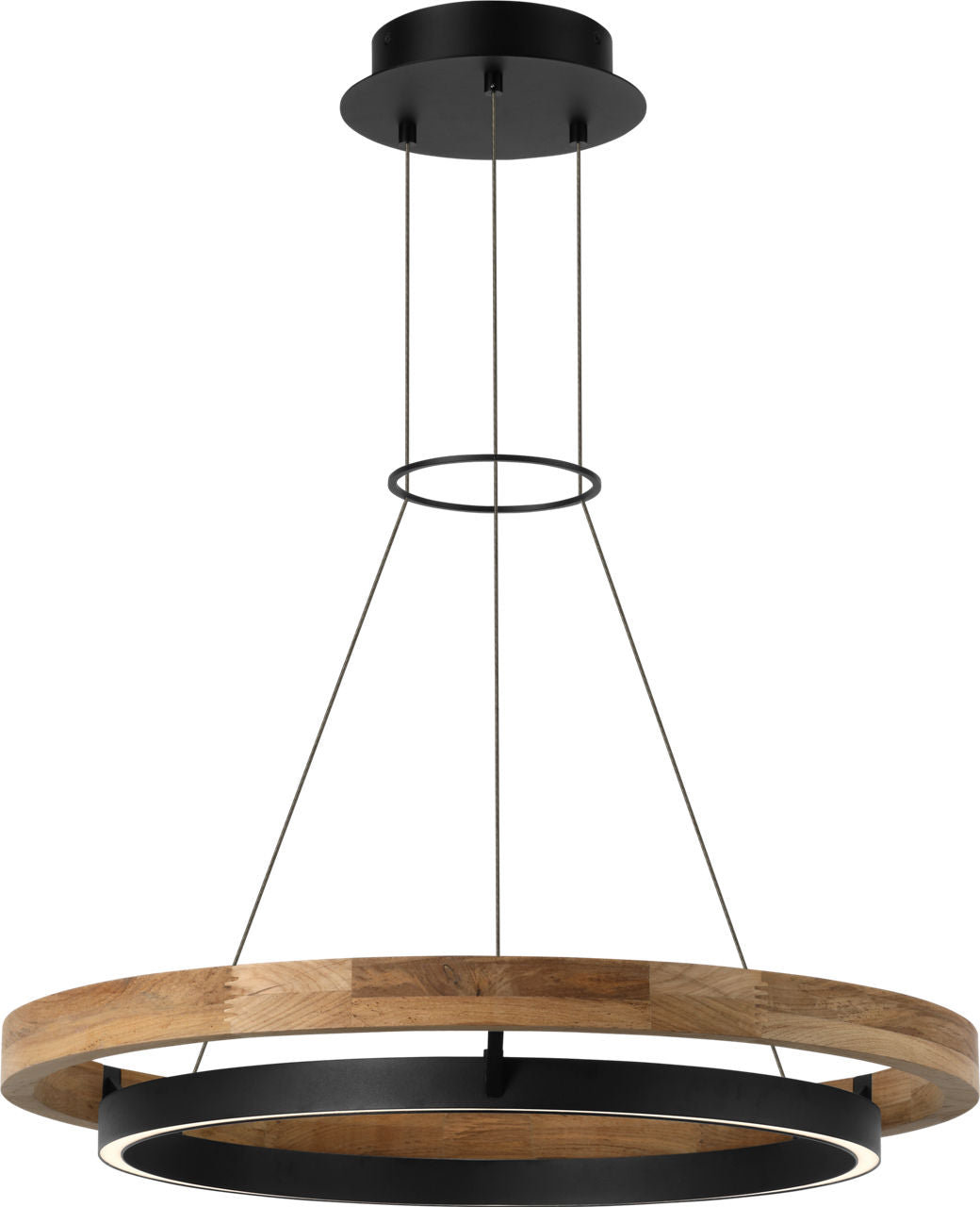 Grace 30 Outdoor Chandelier textured Black and teak wood 3000K 90 CRI