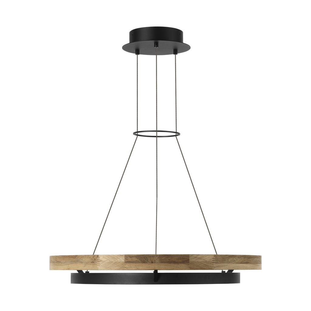 Grace 30 Outdoor Chandelier textured Black and teak wood 3000K 90 CRI