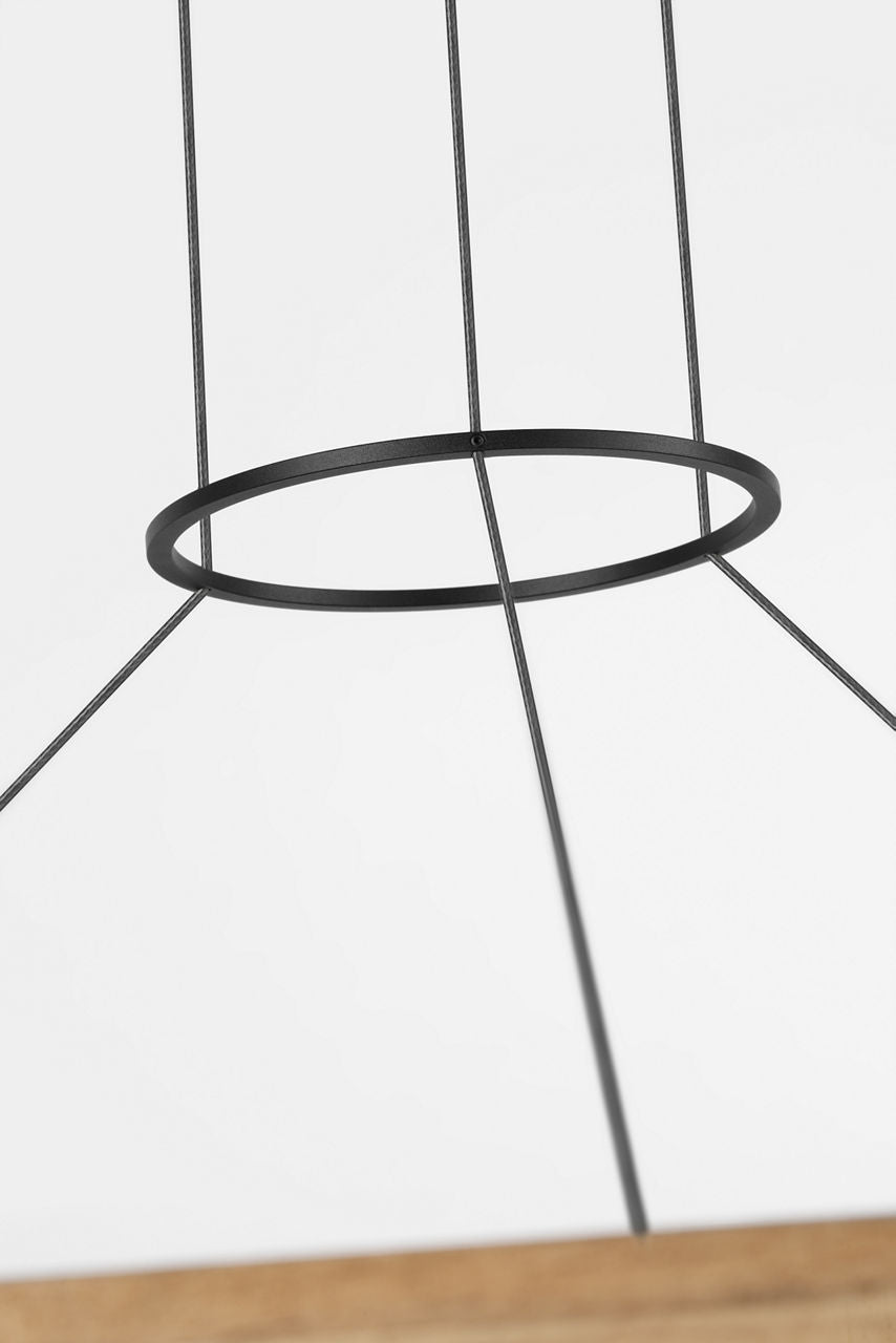 Grace 48 Outdoor Chandelier textured Black and teak wood 3000K 90 CRI