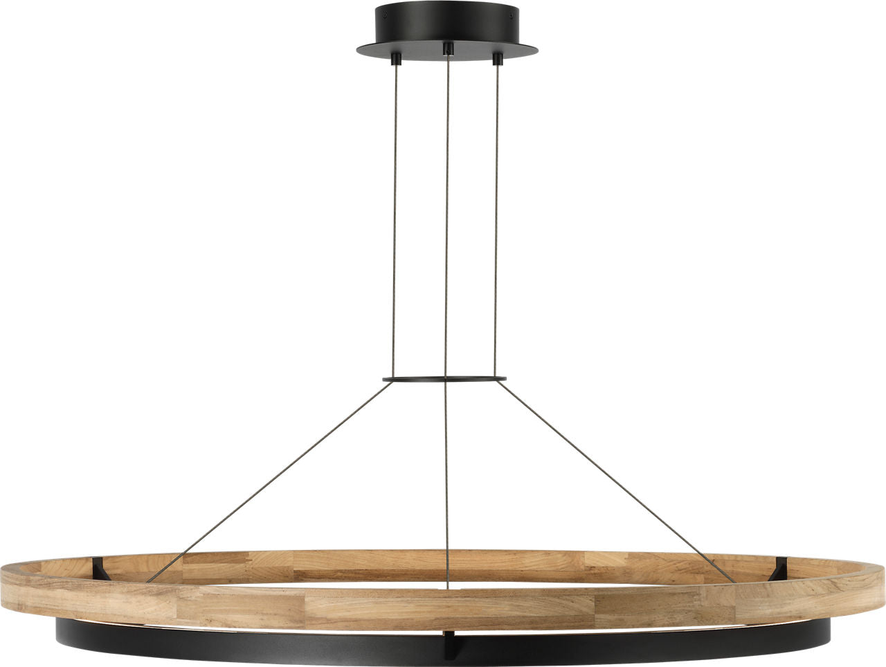 Grace 48 Outdoor Chandelier textured Black and teak wood 3000K 90 CRI