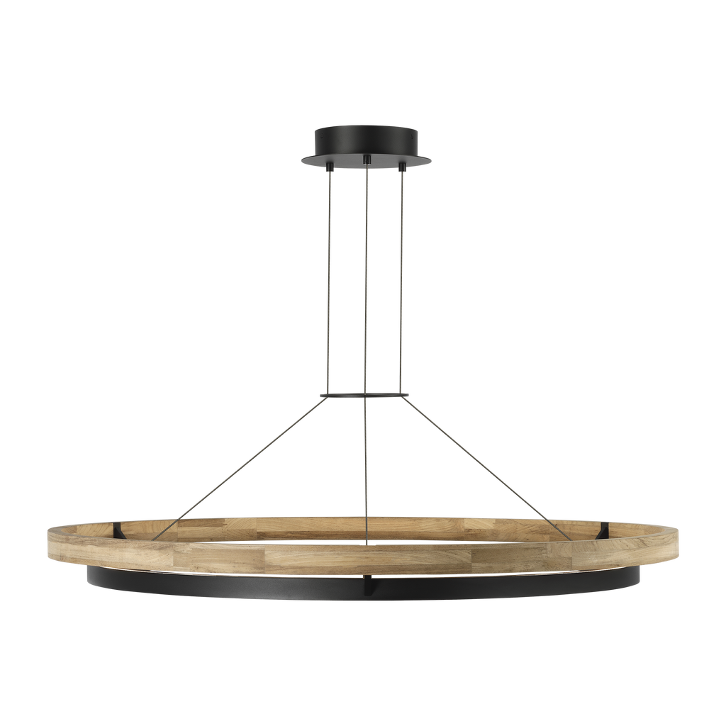 Grace 48 Outdoor Chandelier textured Black and teak wood 3000K 90 CRI