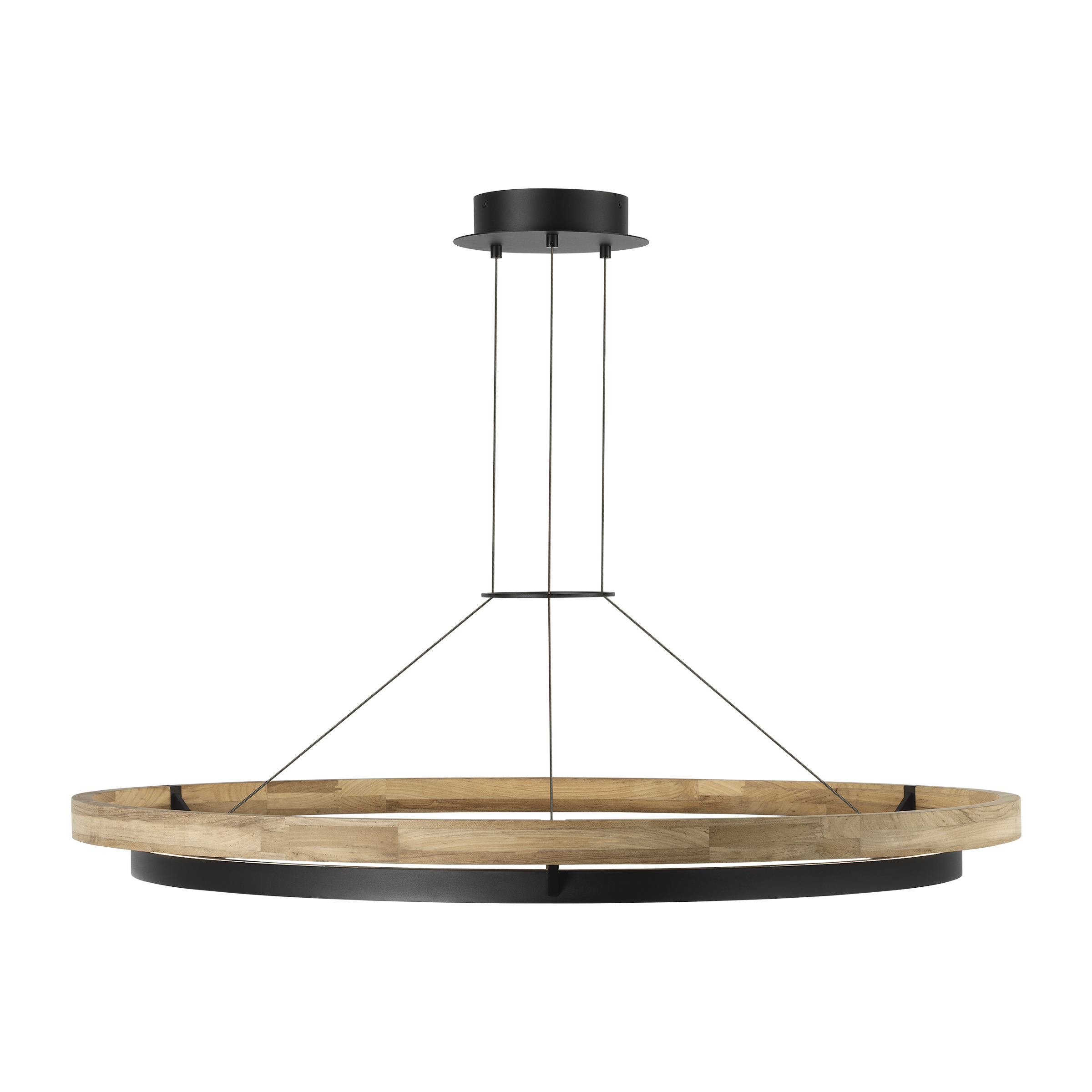 Grace 48 Outdoor Chandelier textured Black and teak wood 3000K 90 CRI