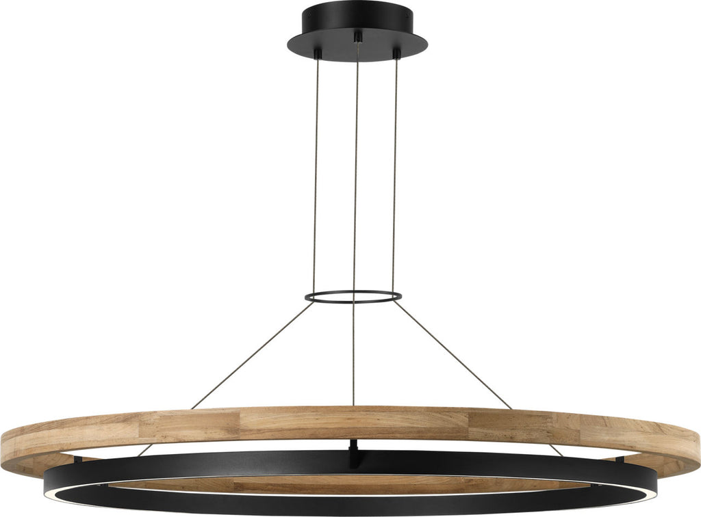 Grace 48 Outdoor Chandelier textured Black and teak wood 3000K 90 CRI