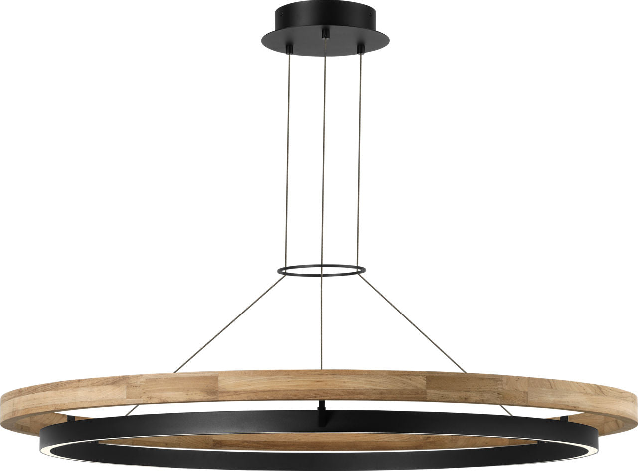 Grace 48 Outdoor Chandelier textured Black and teak wood 3000K 90 CRI