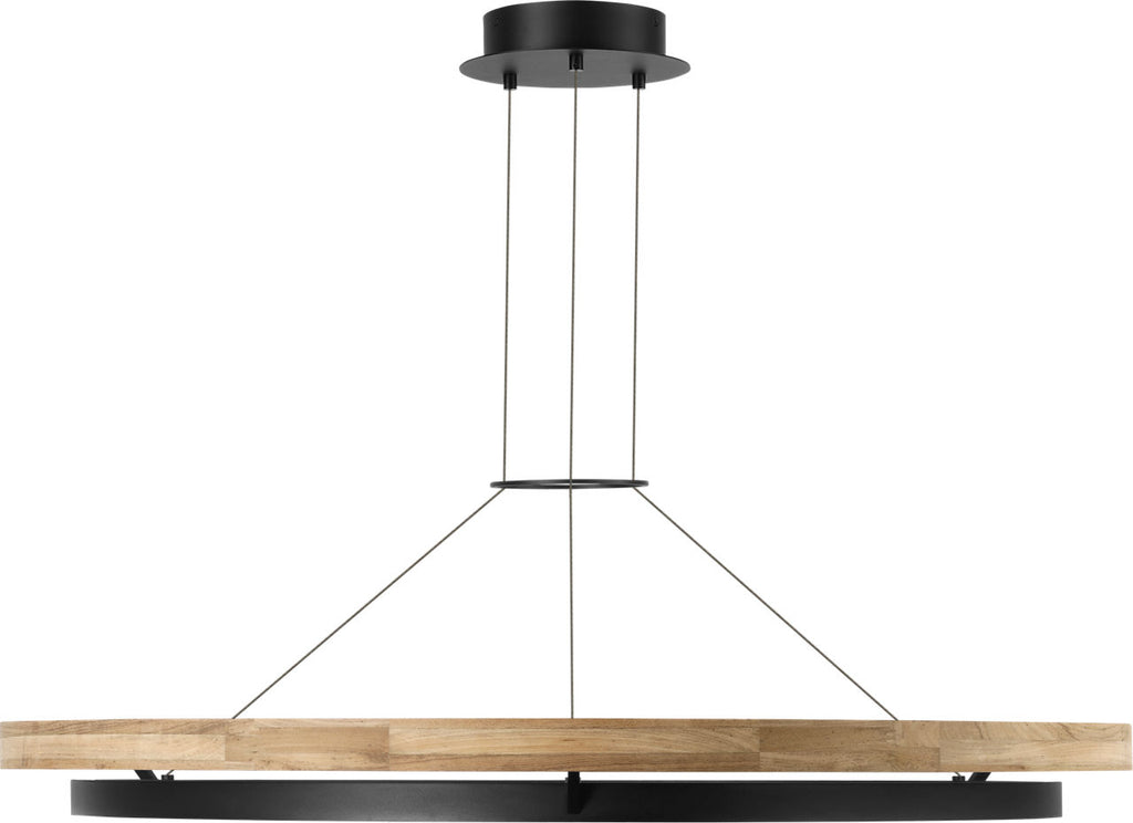 Grace 48 Outdoor Chandelier textured Black and teak wood 3000K 90 CRI